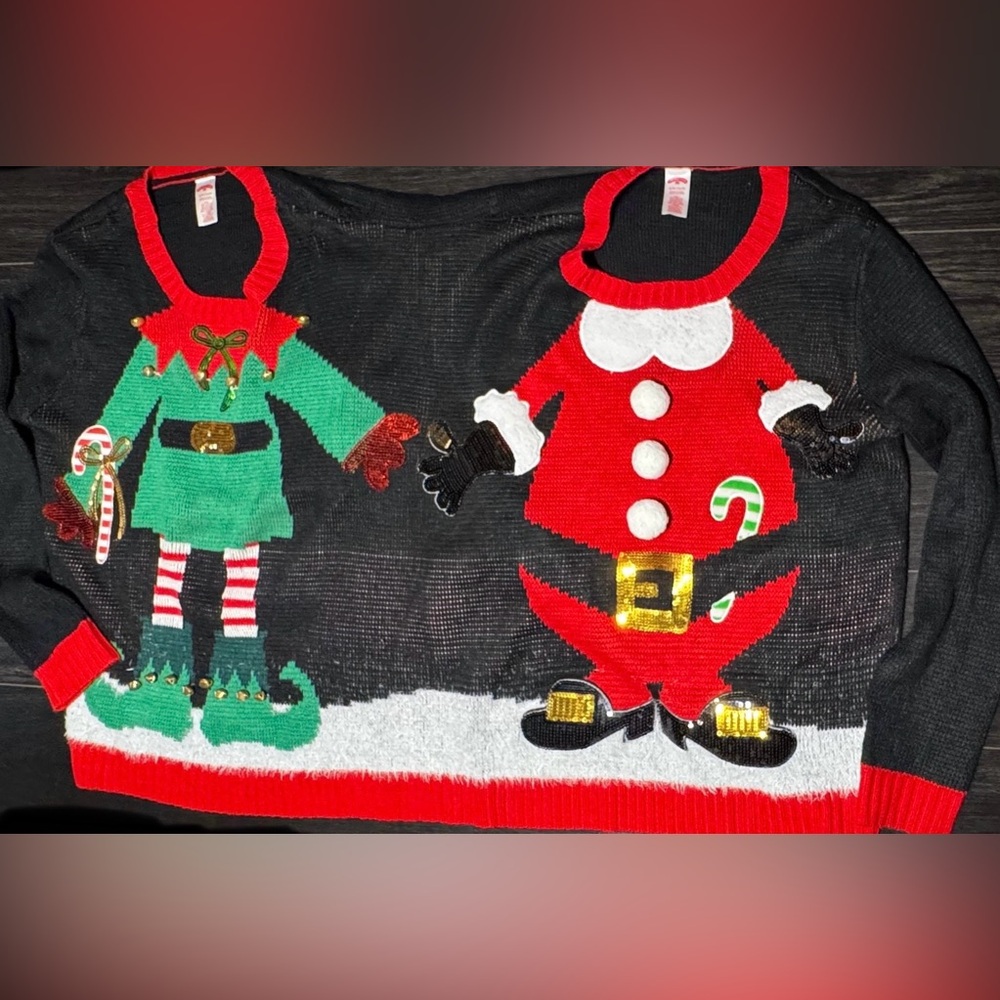 Holiday time double holiday Christmas sweater for 2 people - Picture 2 of 7
